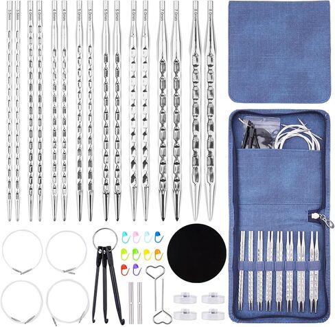 BsHooker Interchangeable Knitting Needles Set with Case,8 Pairs Square Aluminum Circular Knitting Needles with 4 Cable,Ergonomic Needles Kit 3.5mm-8mm in Saudi Arabia