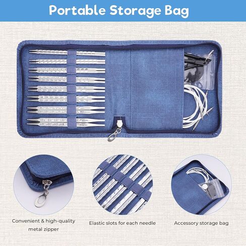 BsHooker Interchangeable Knitting Needles Set with Case,8 Pairs Square Aluminum Circular Knitting Needles with 4 Cable,Ergonomic Needles Kit 3.5mm-8mm in Saudi Arabia