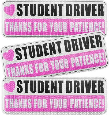 3PCS Magnetic Student Driver Sticker,Student Driver Magnet for Car,Thanks for Your Patience,Reflective Safety Warning Bumper Stickers,Removable Auto Decal for Novice Drivers,Pink Car Accessories in Saudi Arabia