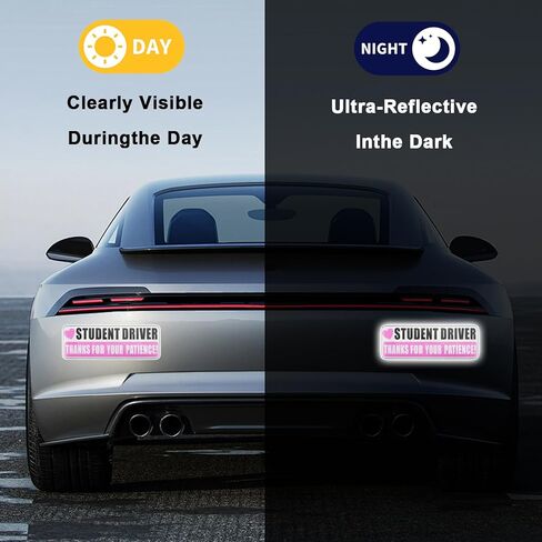 3PCS Magnetic Student Driver Sticker,Student Driver Magnet for Car,Thanks for Your Patience,Reflective Safety Warning Bumper Stickers,Removable Auto Decal for Novice Drivers,Pink Car Accessories in Saudi Arabia