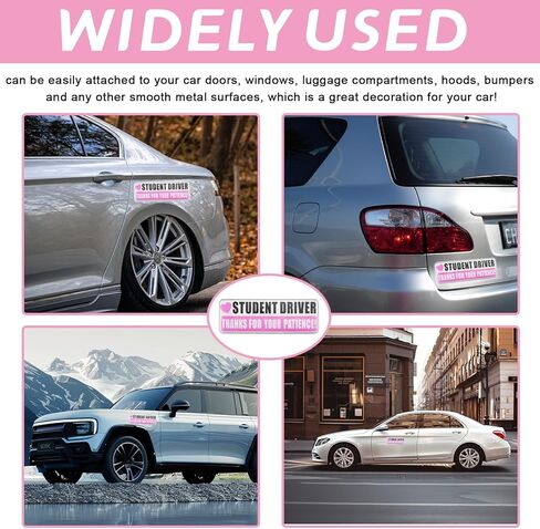 3PCS Magnetic Student Driver Sticker,Student Driver Magnet for Car,Thanks for Your Patience,Reflective Safety Warning Bumper Stickers,Removable Auto Decal for Novice Drivers,Pink Car Accessories in Saudi Arabia