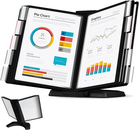 10-Pocket Expandable Desk Reference Organizer with Heavy-Duty Stable Base, Desktop Display System for Desk or Wall Mount, 10 Double-Sided Panels & 10 Index Tabs for A4/Letter Size, Black in Saudi Arabia