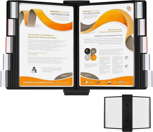 10-Pocket Expandable Desk Reference Organizer with Heavy-Duty Stable Base, Desktop Display System for Desk or Wall Mount, 10 Double-Sided Panels & 10 Index Tabs for A4/Letter Size, Black in Kuwait