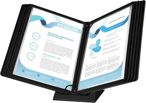 10-Pocket Desk Reference Organizer with Sturdy Metal Base, Flip Desktop Display System for Desk or Wall Mount, 10 Double-Sided Panels to Hold 20 Sheets Letter Size Document for Business Office in Saudi Arabia