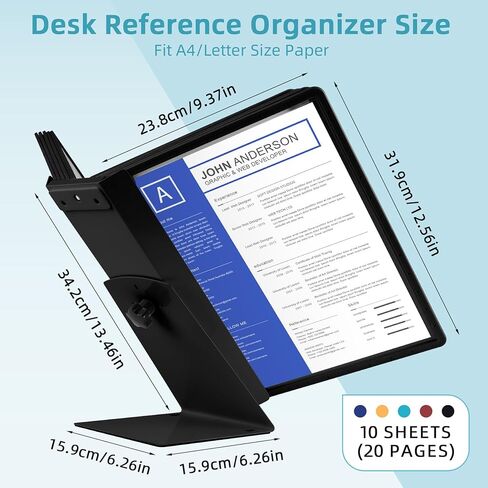 10-Pocket Desk Reference Organizer with Sturdy Metal Base, Flip Desktop Display System for Desk or Wall Mount, 10 Double-Sided Panels to Hold 20 Sheets Letter Size Document for Business Office in Saudi Arabia