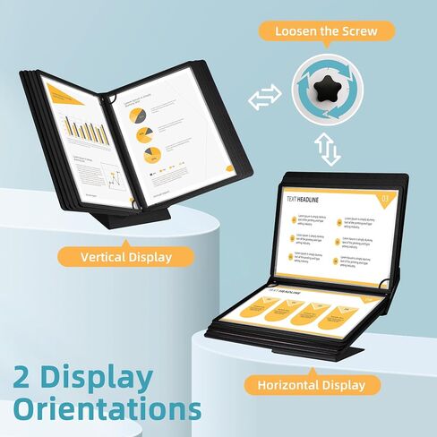 10-Pocket Desk Reference Organizer with Sturdy Metal Base, Flip Desktop Display System for Desk or Wall Mount, 10 Double-Sided Panels to Hold 20 Sheets Letter Size Document for Business Office in Saudi Arabia