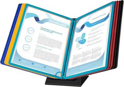 10-Pocket Desk Reference Organizer with Sturdy Metal Base, Flip Desktop Display System for Desk or Wall Mount, 10 Double-Sided Panels to Hold 20 Sheets Letter Size Document for Business Office in Saudi Arabia