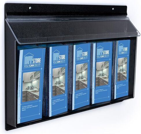 Displays2go حامل الأدب الخارجي 5 بوصة عرض × 16 بوصة ارتفاع × 2 بوصة عمق واجهة أكريليك شفافة مع حامل كتيبات ABS أسود - موزع المنشورات يحتوي على جيب واحد للنشرات القياسية in Kuwait