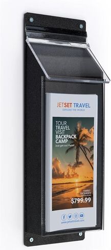 Displays2go حامل الأدب الخارجي 5 بوصة عرض × 16 بوصة ارتفاع × 2 بوصة عمق واجهة أكريليك شفافة مع حامل كتيبات ABS أسود - موزع المنشورات يحتوي على جيب واحد للنشرات القياسية in Kuwait