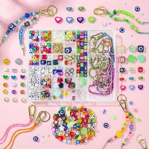 Horsdo Adult DIY Keychain Making Kit, Bead Bag Charm Jewelry Making Kit for Women Teens 12+, Handmade Key Ring Pendant Craft Supplies for Bag Accessories, Personalized Gifts in Saudi Arabia