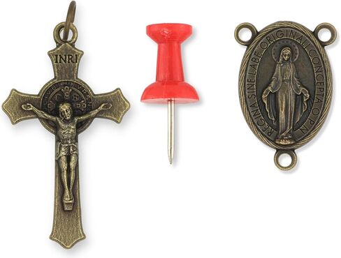 Caritas et Fides Bronze Rosary Making Kit - 5 Rosaries - St Benedict Crucifix & Miraculous Medal Centerpiece - Made in Italy in Kuwait