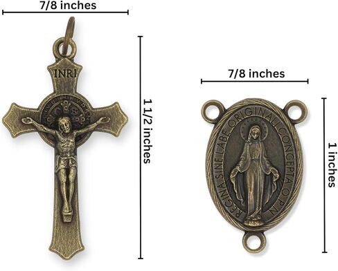 Caritas et Fides Bronze Rosary Making Kit - 5 Rosaries - St Benedict Crucifix & Miraculous Medal Centerpiece - Made in Italy in Kuwait