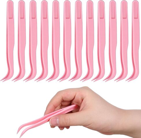 Aeaocvo 12 Pcs Plastic Tweezers, 4.5 Inch Bent Craft Tweezers, Sticker Tweezer for Craft Jewelry, Beading, Scrapbooking, Nail Art (Pink) in Kuwait
