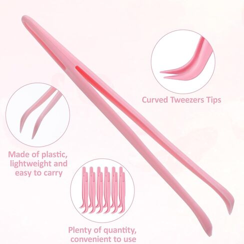 Aeaocvo 12 Pcs Plastic Tweezers, 4.5 Inch Bent Craft Tweezers, Sticker Tweezer for Craft Jewelry, Beading, Scrapbooking, Nail Art (Pink) in Kuwait