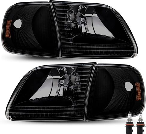 JSBOYAT 4pcs Headlight Assembly Headlamp with Corner Light For 97-03 Ford F-150 04 Ford F150 Heritage 97-02 Ford Expedition 97-99 F250, Chrome Housing with Clear Reflector in Kuwait