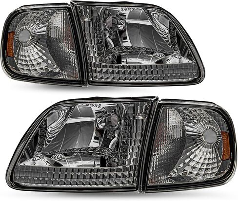 JSBOYAT 4pcs Headlight Assembly Headlamp with Corner Light For 97-03 Ford F-150 04 Ford F150 Heritage 97-02 Ford Expedition 97-99 F250, Chrome Housing with Clear Reflector in Kuwait