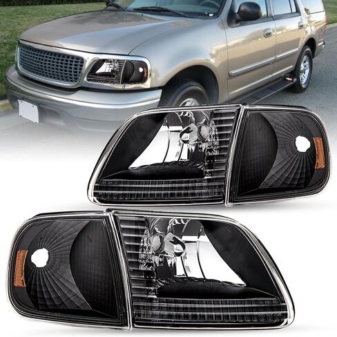 JSBOYAT 4pcs Headlight Assembly Headlamp with Corner Light For 97-03 Ford F-150 04 Ford F150 Heritage 97-02 Ford Expedition 97-99 F250, Chrome Housing with Clear Reflector in Kuwait
