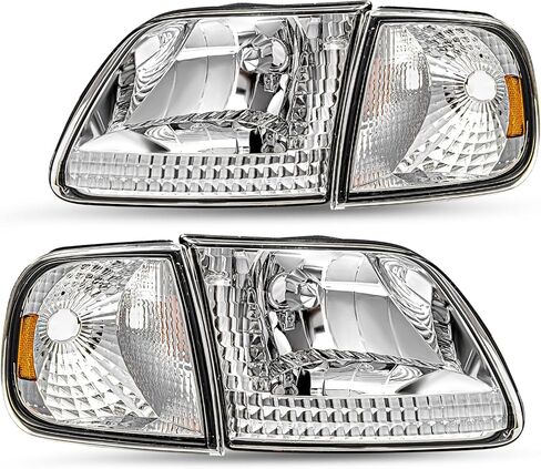 JSBOYAT 4pcs Headlight Assembly Headlamp with Corner Light For 97-03 Ford F-150 04 Ford F150 Heritage 97-02 Ford Expedition 97-99 F250, Chrome Housing with Clear Reflector in Kuwait