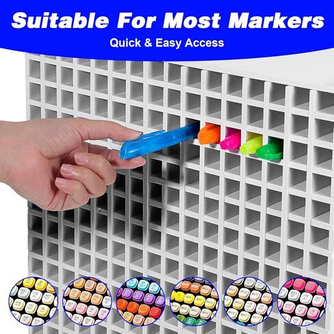 Marker Organizer 240-Slot Marker Holder Art Supply Storage Rack with Adjustable Dividers, Desktop Pen Holder for Colored Pencils and Brushes, White in Saudi Arabia