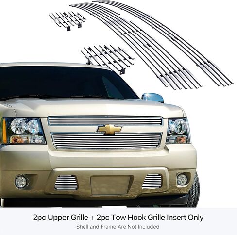 APS متوافق مع Chevy Avalanche Suburban Tahoe 2007-2014 خطاف سحب علوي رئيسي من الفولاذ المقاوم للصدأ مصقول بالكروم 8x6 أفقي من البليت الأمامي مصبغة إدراج كومبو C67919S in Kuwait