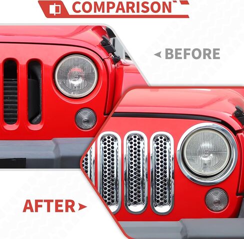 9 قطع شبكية شبكية مع غطاء أمامي مناسب لسيارة Jeep Wrangler JK 2007-2018 - إكسسوارات خارجية للشواية الأمامية وحلقة المصباح الأمامي، طقم تزيين على الطراز الشبكي in Kuwait