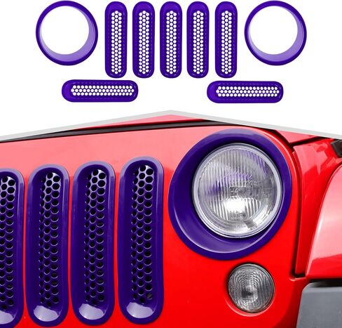 9 قطع شبكية شبكية مع غطاء أمامي مناسب لسيارة Jeep Wrangler JK 2007-2018 - إكسسوارات خارجية للشواية الأمامية وحلقة المصباح الأمامي، طقم تزيين على الطراز الشبكي in Kuwait