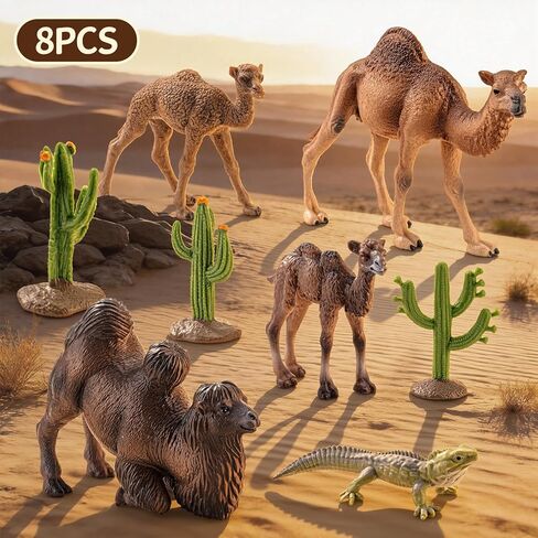 8PCS Realistic Desert Animal Figures Playset, Plastic Camel Toys, Cactus Figurines & Reptile Toys for Kids 3-5, Perfect for Diorama Supplies, Toddler Boy Toy, Cake Toppers in Saudi Arabia