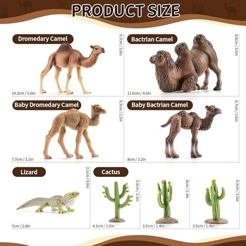 8PCS Realistic Desert Animal Figures Playset, Plastic Camel Toys, Cactus Figurines & Reptile Toys for Kids 3-5, Perfect for Diorama Supplies, Toddler Boy Toy, Cake Toppers in Saudi Arabia