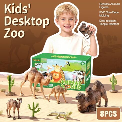 8PCS Realistic Desert Animal Figures Playset, Plastic Camel Toys, Cactus Figurines & Reptile Toys for Kids 3-5, Perfect for Diorama Supplies, Toddler Boy Toy, Cake Toppers in Saudi Arabia