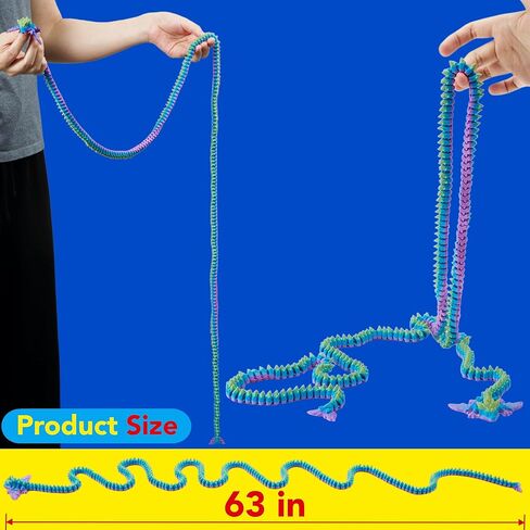 63" Matte Rainbow Articulated Dragon Toy, Extra Long Flexible 3D Printed Fidget Dragon Figure, Fantasy Toy Gift in Saudi Arabia