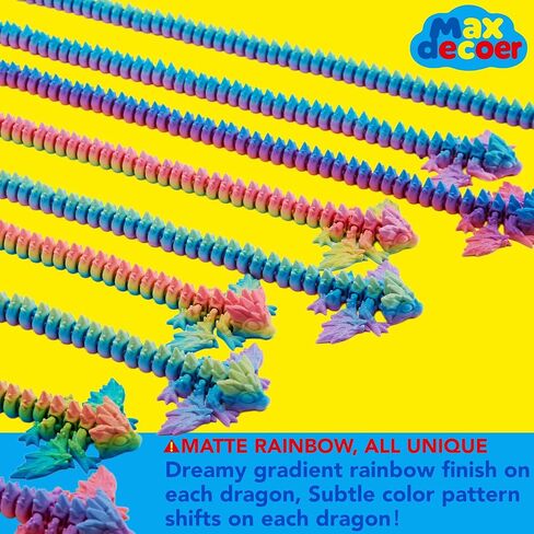 63" Matte Rainbow Articulated Dragon Toy, Extra Long Flexible 3D Printed Fidget Dragon Figure, Fantasy Toy Gift in Saudi Arabia