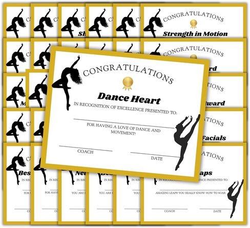 Dance Team Achievement Awards 30pk 8.5x11" Unique Certificates Superlatives End of Year Studio Dancer Recognition Performance in Kuwait