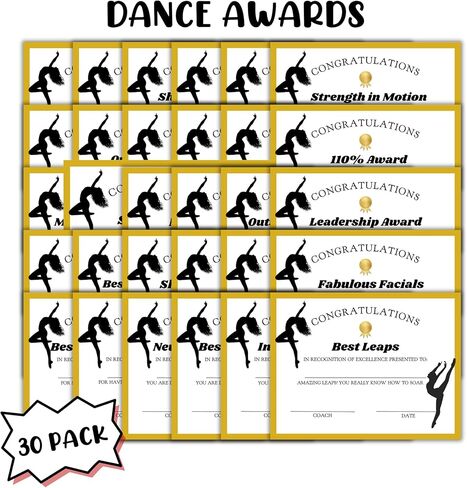 Dance Team Achievement Awards 30pk 8.5x11" Unique Certificates Superlatives End of Year Studio Dancer Recognition Performance in Kuwait