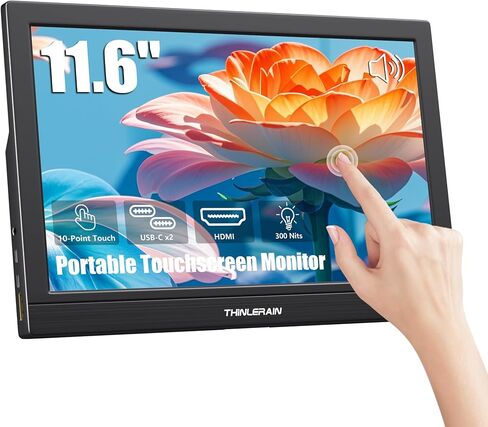 شاشة Thinlerain المحمولة مقاس 15.6 بوصة، شاشة كمبيوتر صغيرة 1920 × 1080، شاشة HDMI USB-C، شاشة خارجية ثانية للكمبيوتر والهاتف، مكبرات صوت مدمجة وحامل in Saudi Arabia