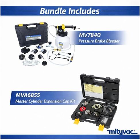 Mityvac MVB1050 Hydraulic Brake Service Kit, MV7840 Air-Operated Pressure Bleeder with 2.5 Quart Reservoir, MVA575 Flex Hose, MVA6855 Master Cylinder Cap Adapter Set, Hybrid and EV Compatible in Kuwait