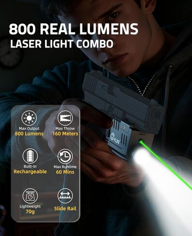 CVLIFE 800 Lumens Pistol Laser Light Combo with Slide Rail, Strobe Mode for Rechargeable Gun Light Compatible with Glock and Picatinny Rail, Pistol Flashlight with Red Laser Beam for Home Defense in Kuwait