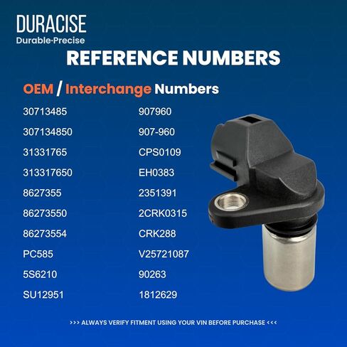 مستشعر موضع العمود المرفقي DURACISE متوافق مع 2007-2013 فولفو C30، 2002-2013 C70، 2003-2007 XC70، 2003-2011 XC90، 2002-2012 S40، S60، S80، V50، V70، 2015 V60، استبدال #30713485، 8627355، PC585 in Kuwait