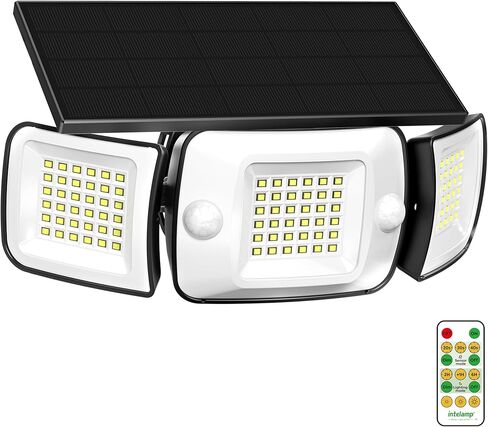 intelamp Solar Flood Lights مستشعر حركة خارجي مع جهاز تحكم عن بعد، 6000 مللي أمبير 1200LM أضواء شمسية للخارج IP65 مقاومة للماء، 270 درجة زاوية واسعة أضواء خارجية تعمل بالطاقة الشمسية مع 4 أوضاع مع كابل 9.8 قدم in Kuwait