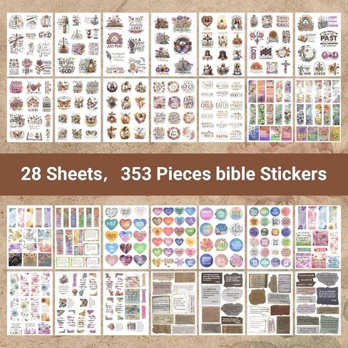 353 Pcs Christian Bible Verse Sticker Book, 28 Sheets Waterproof Vinyl Inspirational Religious Stickers for Water Bottles Laptop Notebook Journal Scrapbook Bible Workbook Planner，Christian Gifts in Saudi Arabia