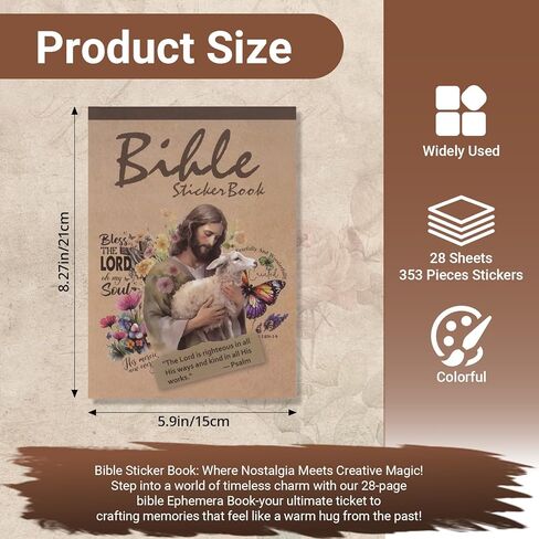 353 Pcs Christian Bible Verse Sticker Book, 28 Sheets Waterproof Vinyl Inspirational Religious Stickers for Water Bottles Laptop Notebook Journal Scrapbook Bible Workbook Planner，Christian Gifts in Saudi Arabia