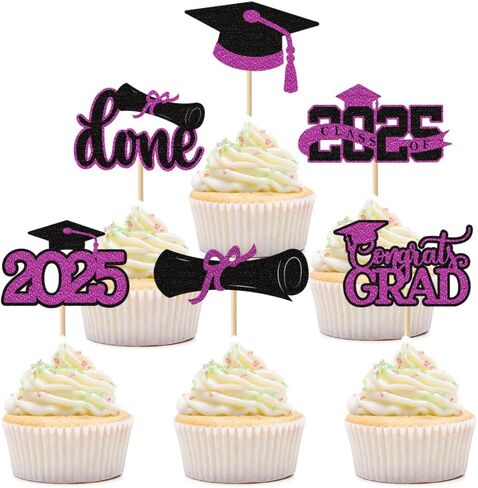 24 Pcs Graduation Cupcake Toppers 2026, Gold Glitter Grad Cupcake Topper for Graduations Decoration, Class of 2026 Toppers Party Supplies in Saudi Arabia