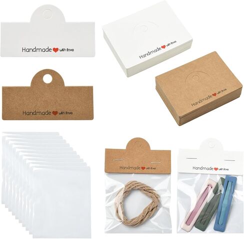 Gelirda 100Pcs Rectangle Cellophane Bags with Clear Window Handmade Packaging Pouch with Foldable Header Cards for Jewelry Packaging Accessory in Saudi Arabia
