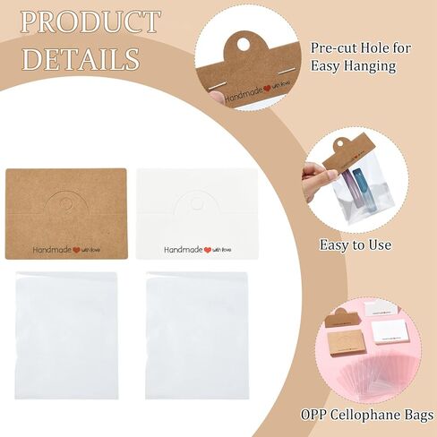 Gelirda 100Pcs Rectangle Cellophane Bags with Clear Window Handmade Packaging Pouch with Foldable Header Cards for Jewelry Packaging Accessory in Saudi Arabia