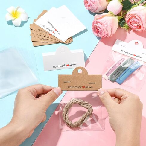 Gelirda 100Pcs Rectangle Cellophane Bags with Clear Window Handmade Packaging Pouch with Foldable Header Cards for Jewelry Packaging Accessory in Saudi Arabia