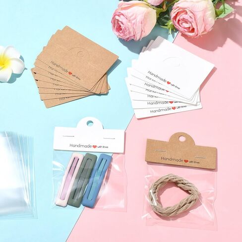 Gelirda 100Pcs Rectangle Cellophane Bags with Clear Window Handmade Packaging Pouch with Foldable Header Cards for Jewelry Packaging Accessory in Saudi Arabia