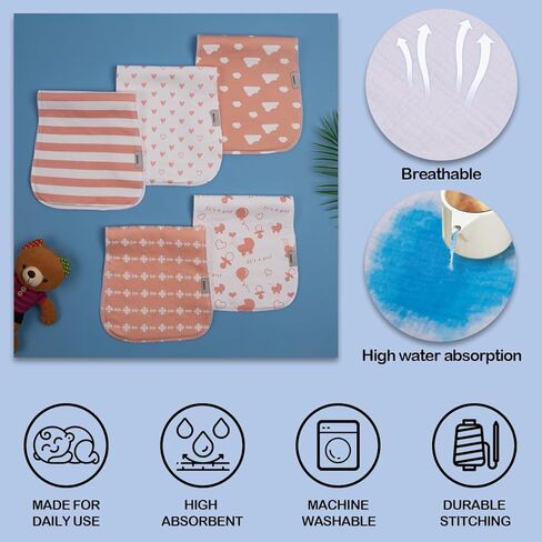 Maiwa 5 Pack Burp Cloths Baby Boy & Girl Soft Absorbent Burping Cloths for Babies, Newborn Spit Up Rags, Infant Towels, Unisex, Large 18.5" x 8.6" (Rainbow) in Saudi Arabia