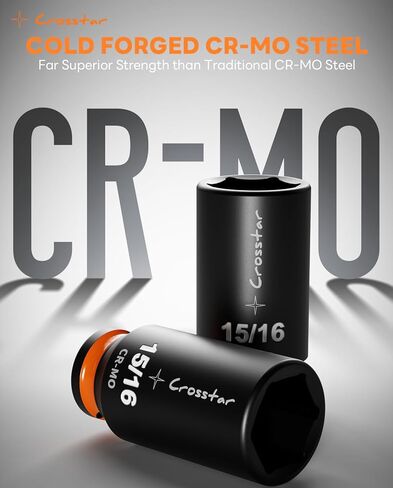 مقبس تأثير عميق للمحرك Crossstar 1-1/8 بوصة 1/2 بوصة، مقبس 6 نقاط من الفولاذ CR-MO، مقابس صواميل عمود المحور عالي عزم الدوران مع علامات حجم مختومة ومليئة بالحبر، لإصلاح السيارات وصيانة المنزل in Kuwait