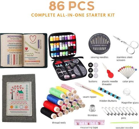 New Big Eye Steel Needles Set, Sewing Kit Storage Box DIY Embroidery Crafting Kit Tool, Upgrade Needle Thread Hand Steel Sewing Needles Kit Fix Anything Anytime Portable (Black) in Kuwait