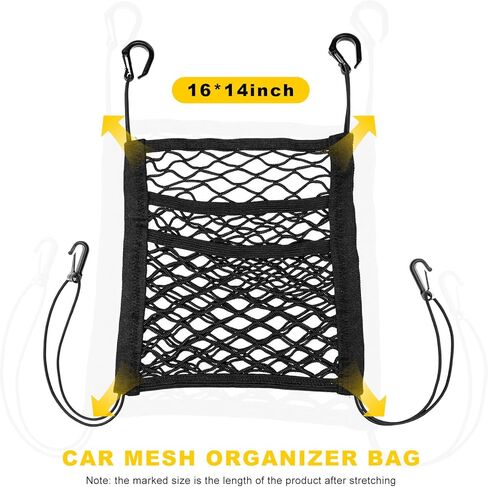 3-Layer Car Mesh Organizer, Elastic Cargo Tissue Purse Holder Auto Net Barrier Between Front Seats, Storage Netting Pouch Seat Back Mesh Pocket for Most Cars Trucks SUVs in Kuwait