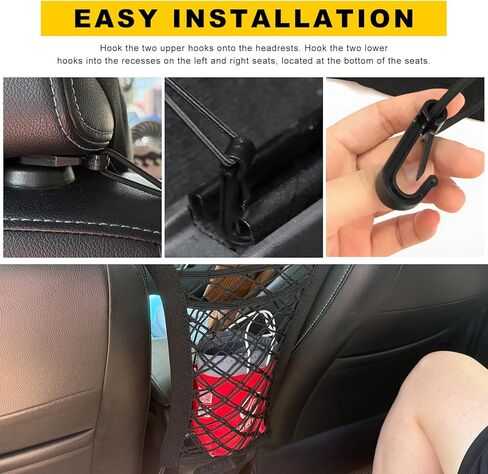 3-Layer Car Mesh Organizer, Elastic Cargo Tissue Purse Holder Auto Net Barrier Between Front Seats, Storage Netting Pouch Seat Back Mesh Pocket for Most Cars Trucks SUVs in Kuwait